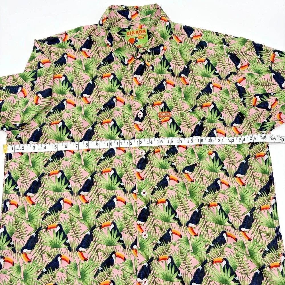 Dixxon Shirt Mens XL Pink Green Toucan Do It Hawaiian Button Up Tropical Bird